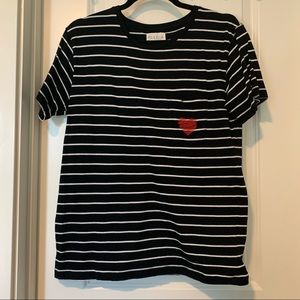Heart Pocket Tee Black & White Striped Valentine’s Day